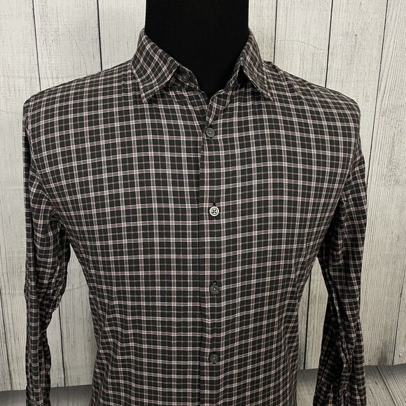 John Varvatos Men's Large Black & Red Check Long Sleeve Button-Front Shirt - Picture 3 of 8